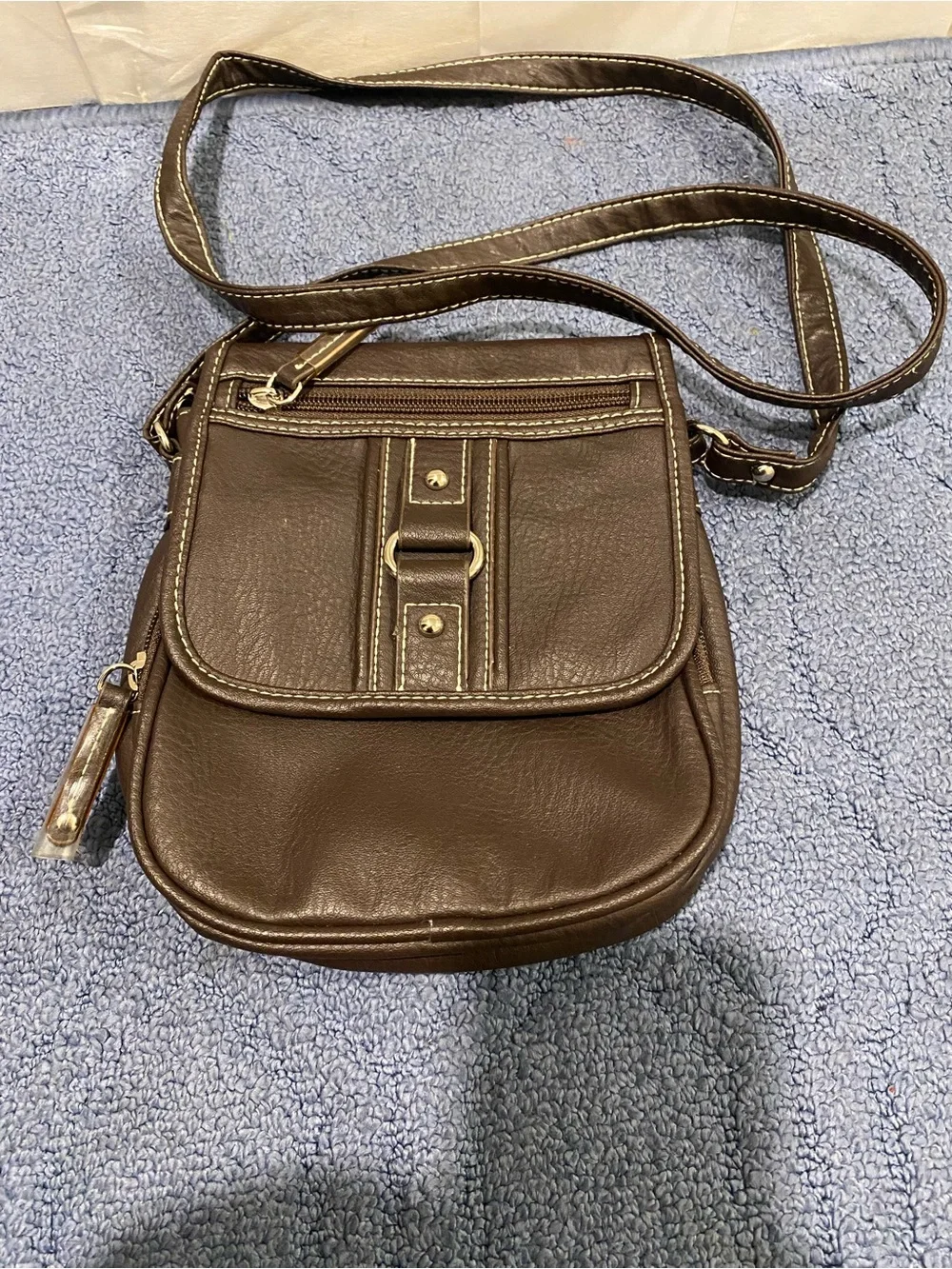 Men's Brown Crossbody Bag - Classic Stitched Design